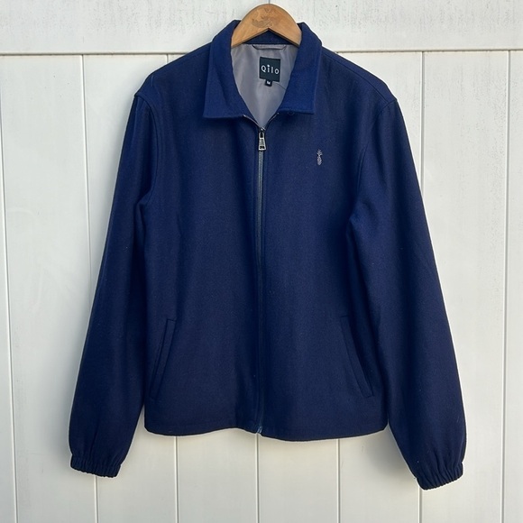 Qilo Wool Blend Navy Blue Coat Full Zip Jacket Size Medium Fall Winter Luxury - Picture 2 of 9